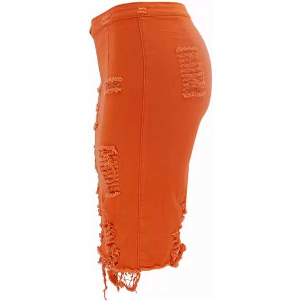 imagechouyatou Womens Stretchy High Waist ButtLifting Bodycon Ripped Denim Pencil SkirtOrange