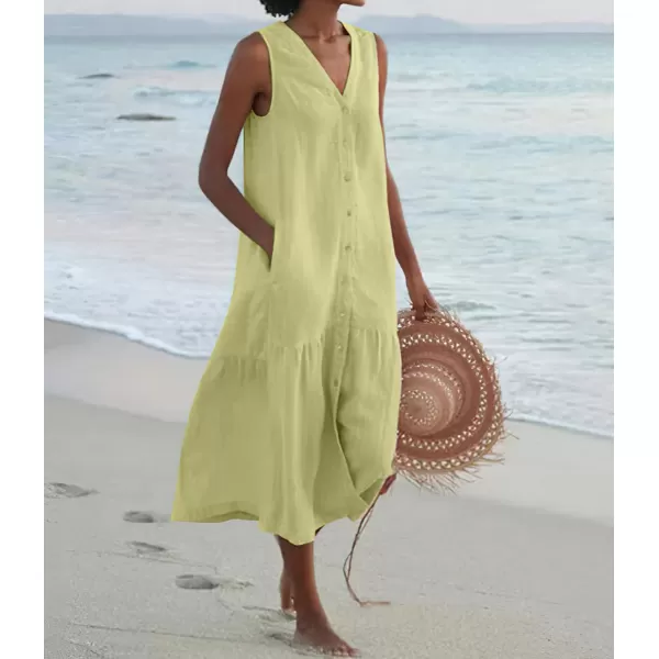 imagechouyatou Womens Summer Sleeveless Button Down Cotton Tank Dress Loose ALine Tiered Tunic Beach DressLight Green