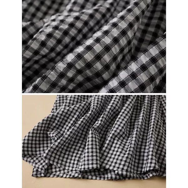 imagechouyatou Womens Vintage Plaid Elastic Waist A Line Pleated Swing Midi Long Skirt with PocketsBlack
