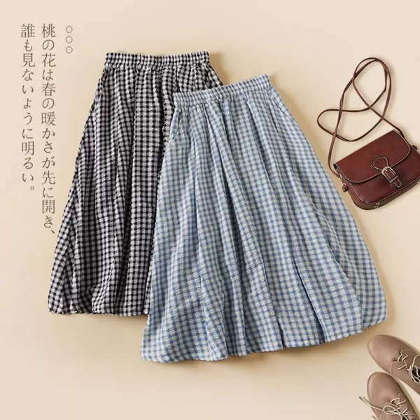 imagechouyatou Womens Vintage Plaid Elastic Waist A Line Pleated Swing Midi Long Skirt with PocketsBlack