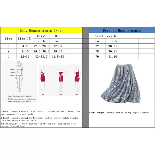 imagechouyatou Womens Vintage Plaid Elastic Waist A Line Pleated Swing Midi Long Skirt with PocketsBlue