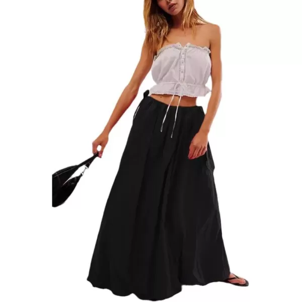 imagechouyatou Womens Bow Knot Maxi Bubble Skirt Y2K ALine Long Balloon Skirt with PocketsBlack