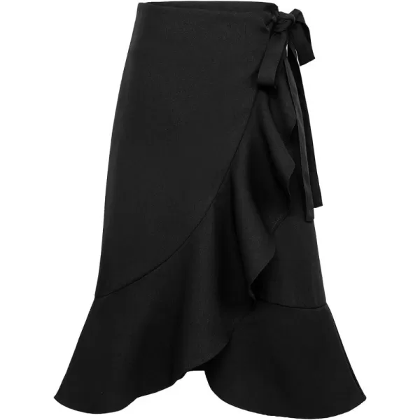 imagechouyatou Womens Elegant Work Wear Adjustable Waist Flounce ALine Plaid Midi Wrap SkirtBlack