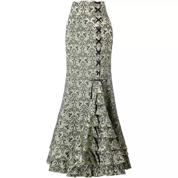 imagechouyatou Womens Retro LaceUp Drawstring Tiered Ruffle Maxi Long Mermaid Pencil SkirtGrey