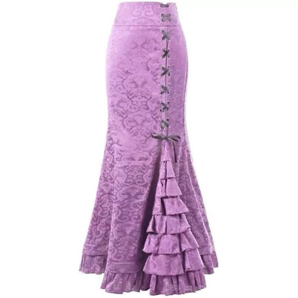 imagechouyatou Womens Retro LaceUp Drawstring Tiered Ruffle Maxi Long Mermaid Pencil SkirtLight Purple