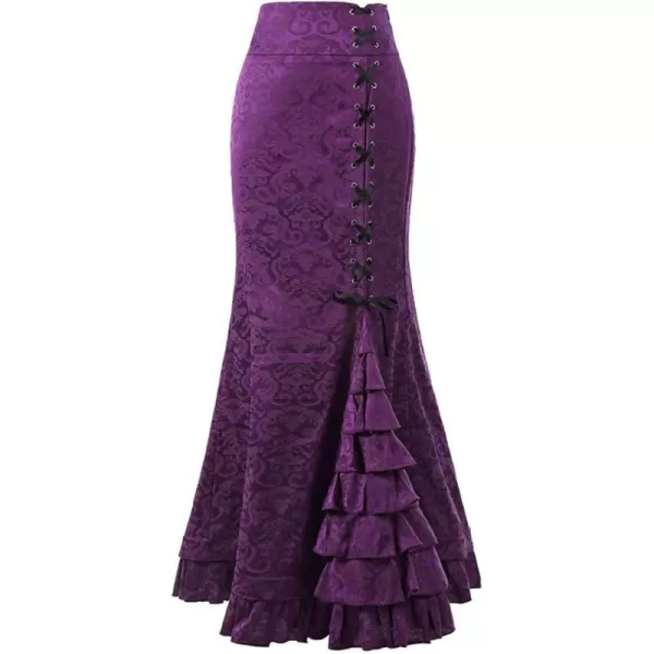 imagechouyatou Womens Retro LaceUp Drawstring Tiered Ruffle Maxi Long Mermaid Pencil SkirtPurple