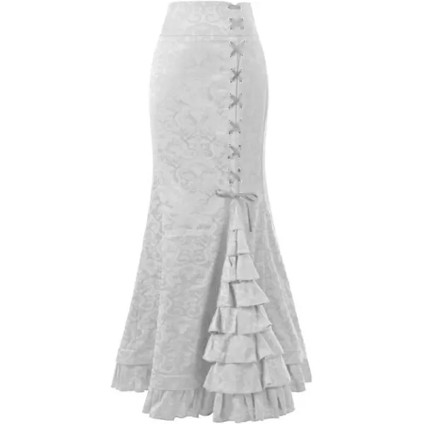 imagechouyatou Womens Retro LaceUp Drawstring Tiered Ruffle Maxi Long Mermaid Pencil SkirtWhite