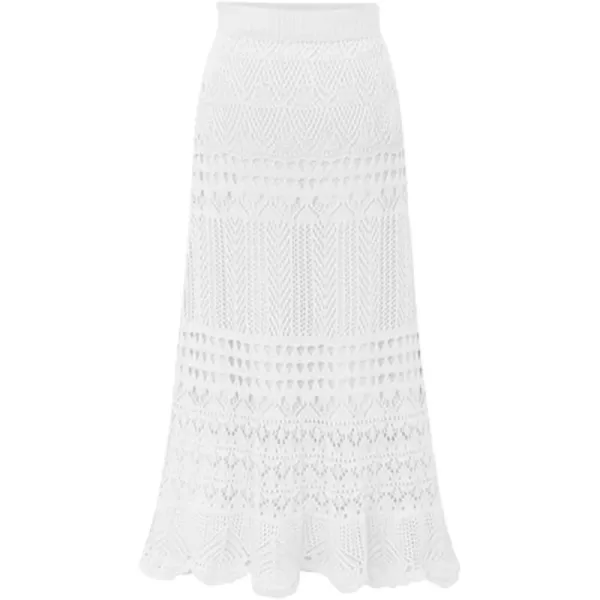 imagechouyatou Womens Stretched High Waist Crochet Hollow Out Knit Flowy Patterned Lace Maxi SkirtWhite