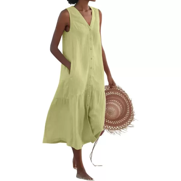 imagechouyatou Womens Summer Sleeveless Button Down Cotton Tank Dress Loose ALine Tiered Tunic Beach DressLight Green