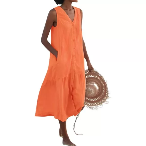 imagechouyatou Womens Summer Sleeveless Button Down Cotton Tank Dress Loose ALine Tiered Tunic Beach DressOrange