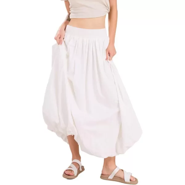 imagechouyatou Womens Summer Y2k Bubble Maxi Long Skirt Puffy Ruffle High Waist ALine Smocked SkirtWhite