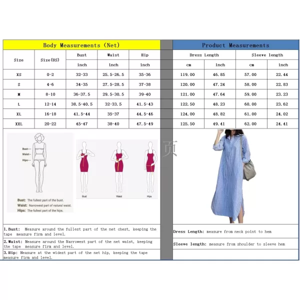 imagechouyatou Women Casual Long Sleeve V Neck Striped Shift Dress Loose Long Maxi Cotton Shirt Dress with PocketBlue