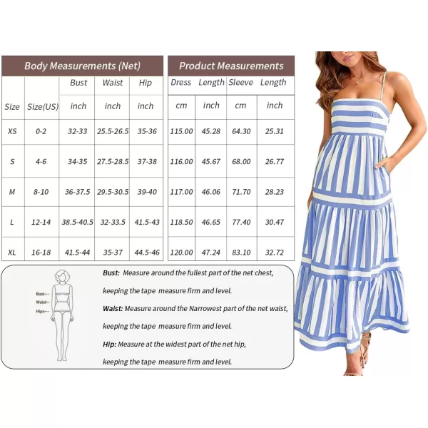 imagechouyatou Women Spaghetti Strap Back Smocked Maxi Striped Dress Summer Casual Floral Flowy Beach Sun DressPink Blue