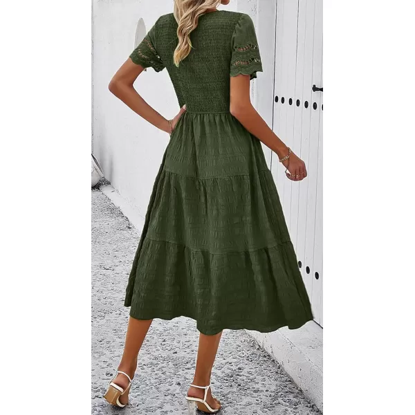 imagechouyatou Womens 2024 Spring Summer Solid Color elegant dresses Crewneck cut out Maxi DressArmygreen