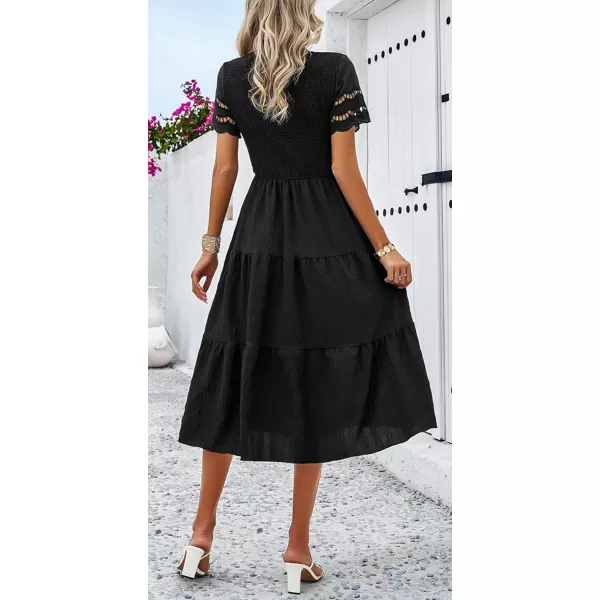 imagechouyatou Womens 2024 Spring Summer Solid Color elegant dresses Crewneck cut out Maxi DressBlack