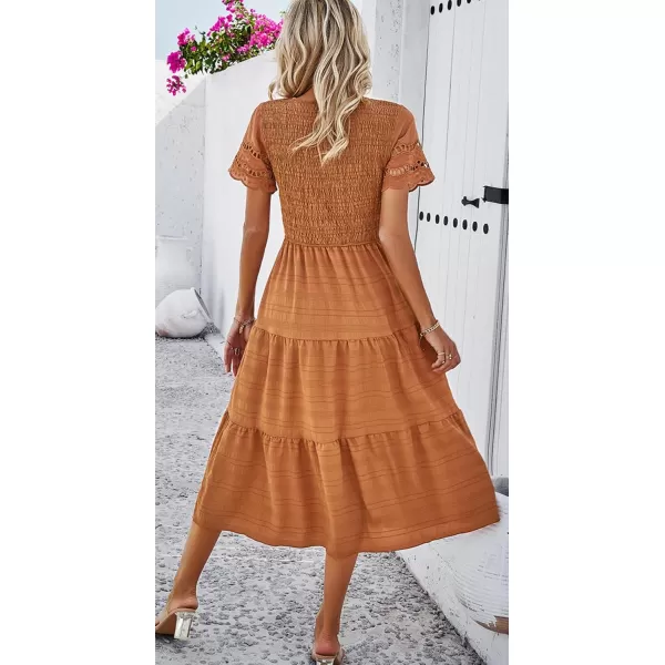 imagechouyatou Womens 2024 Spring Summer Solid Color elegant dresses Crewneck cut out Maxi DressBrown