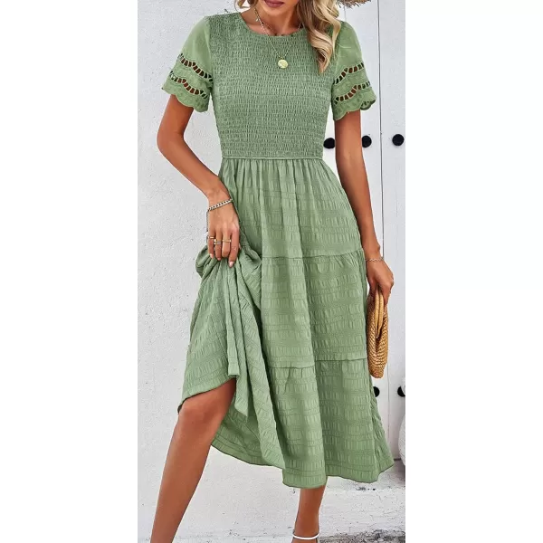 imagechouyatou Womens 2024 Spring Summer Solid Color elegant dresses Crewneck cut out Maxi DressGreen
