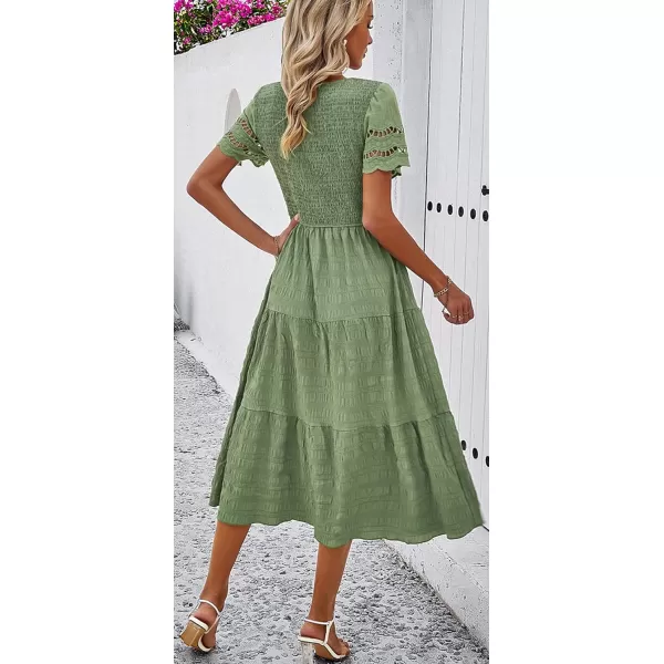 imagechouyatou Womens 2024 Spring Summer Solid Color elegant dresses Crewneck cut out Maxi DressGreen
