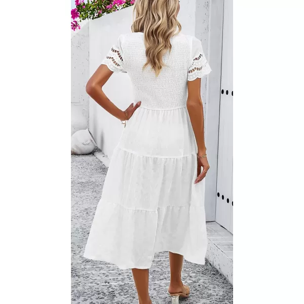 imagechouyatou Womens 2024 Spring Summer Solid Color elegant dresses Crewneck cut out Maxi DressWhite