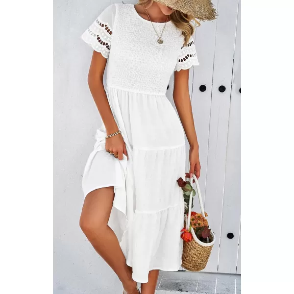 imagechouyatou Womens 2024 Spring Summer Solid Color elegant dresses Crewneck cut out Maxi DressWhite