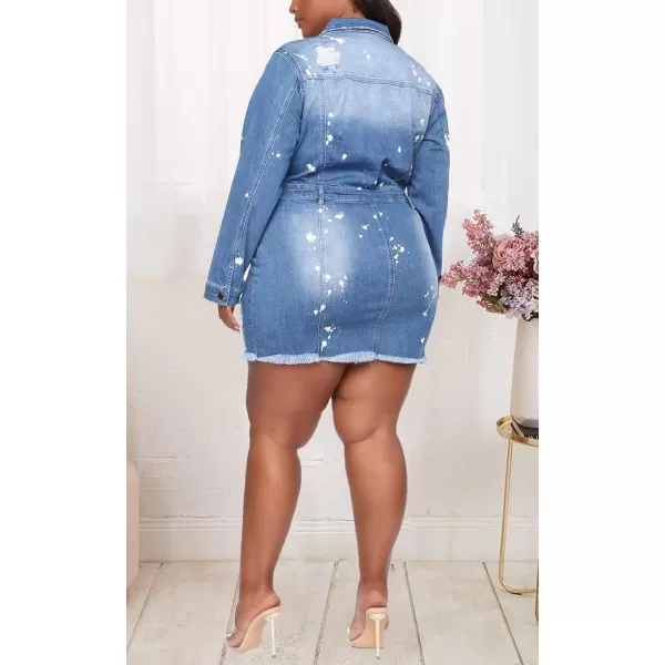imagechouyatou Womens Cap Sleeve Bodycon 12 Button Placket Mini Denim Pencil DressLblue