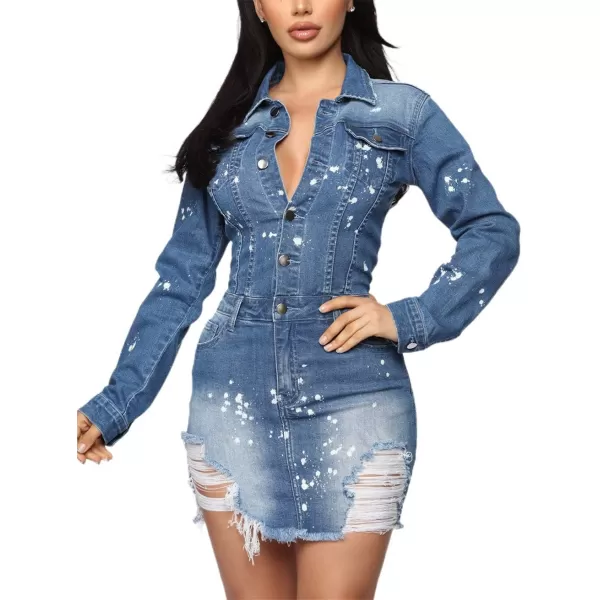 imagechouyatou Womens Cap Sleeve Bodycon 12 Button Placket Mini Denim Pencil DressLblue