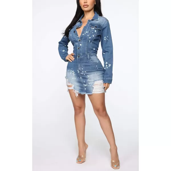 imagechouyatou Womens Cap Sleeve Bodycon 12 Button Placket Mini Denim Pencil DressLblue
