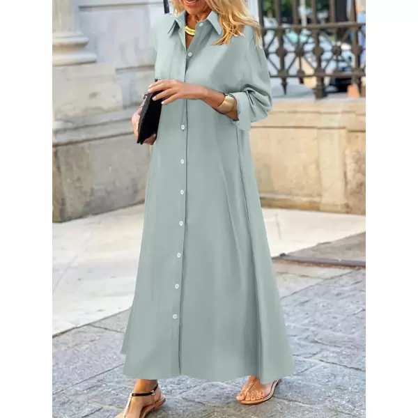 imagechouyatou Womens Casual Button Down Maxi Shirt Dress Long Sleeve Button Up Tunic Long DressGray