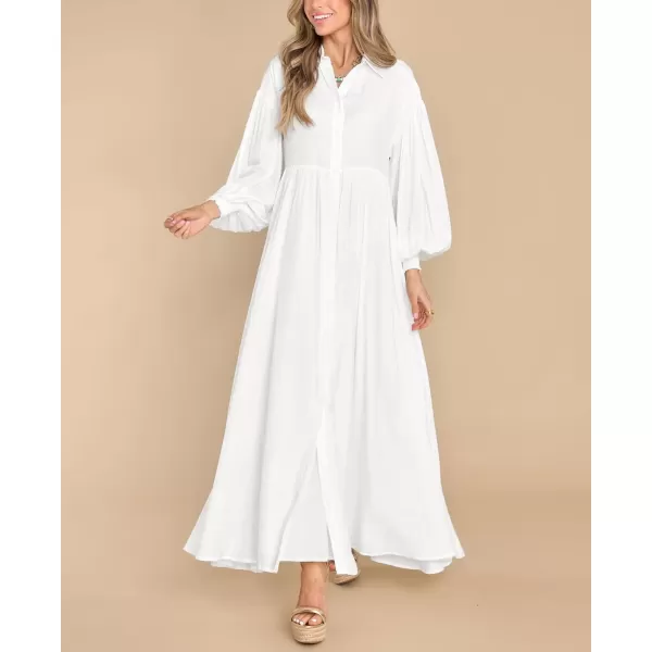 imagechouyatou Womens Casual Long Sleeve Button Down Shirt Dress Elegant Pleated Flowy Swing Maxi DressWhite