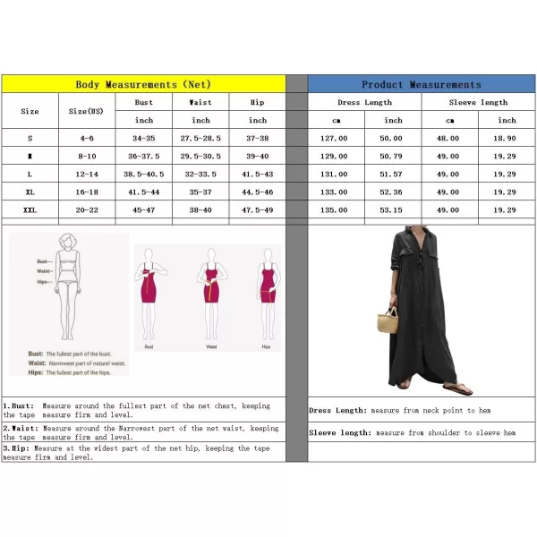 imagechouyatou Womens Casual Long Sleeve Maxi Shirt Dress Loose Fit Cotton Button Down Swing Long DressBlack