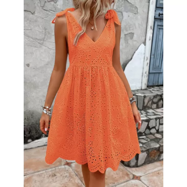 imagechouyatou Womens Sexy Spaghetti Strap Eyelet Lace Babydoll Dress A Line Beach Party Short Sun DressOrange