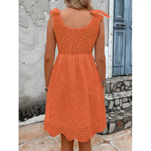 imagechouyatou Womens Sexy Spaghetti Strap Eyelet Lace Babydoll Dress A Line Beach Party Short Sun DressOrange