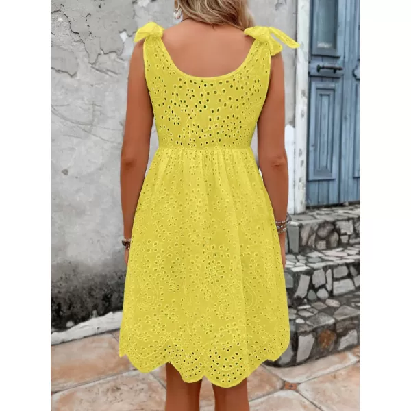 imagechouyatou Womens Sexy Spaghetti Strap Eyelet Lace Babydoll Dress A Line Beach Party Short Sun DressYellow