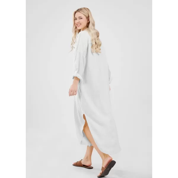imagechouyatou Womens Spring Summer Cotton Linen Shirt Dress Button Down Casual Loose Maxi Shift DressWhite