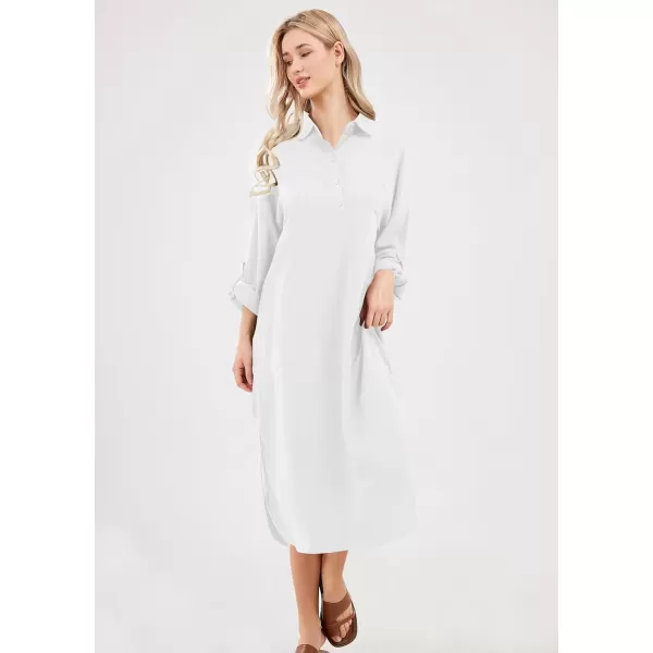 imagechouyatou Womens Spring Summer Cotton Linen Shirt Dress Button Down Casual Loose Maxi Shift DressWhite
