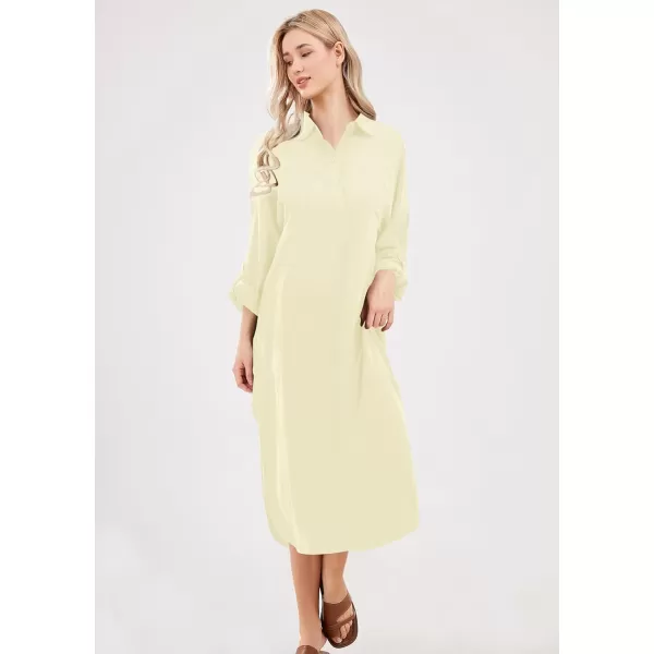 imagechouyatou Womens Spring Summer Cotton Linen Shirt Dress Button Down Casual Loose Maxi Shift DressYellow