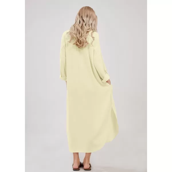 imagechouyatou Womens Spring Summer Cotton Linen Shirt Dress Button Down Casual Loose Maxi Shift DressYellow
