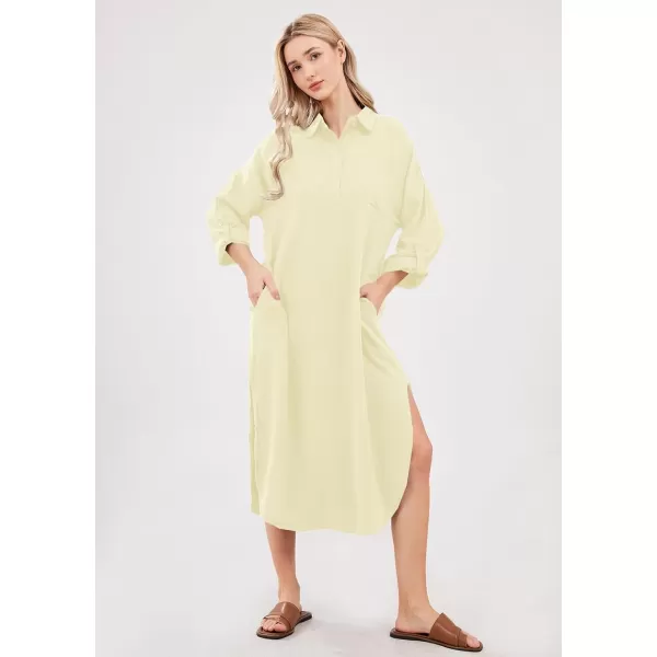 imagechouyatou Womens Spring Summer Cotton Linen Shirt Dress Button Down Casual Loose Maxi Shift DressYellow
