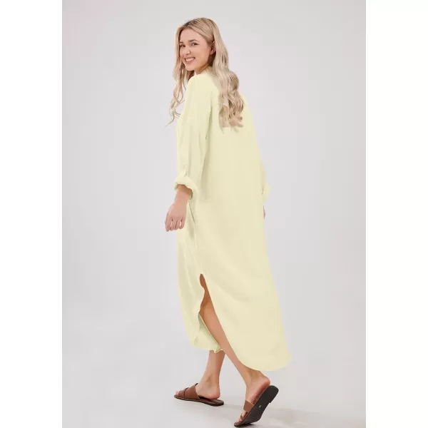 imagechouyatou Womens Spring Summer Cotton Linen Shirt Dress Button Down Casual Loose Maxi Shift DressYellow