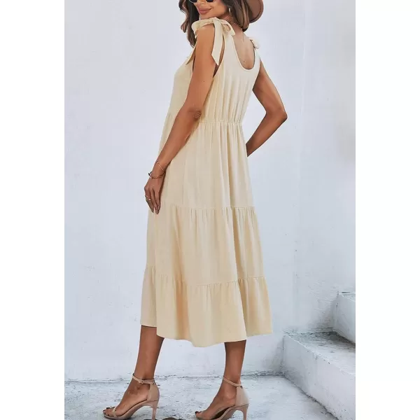 imagechouyatou Womens Summer Adjustable Spaghetti Strap Solid Ruffle Swing Midi DressApricot