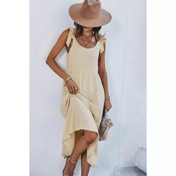 imagechouyatou Womens Summer Adjustable Spaghetti Strap Solid Ruffle Swing Midi DressApricot