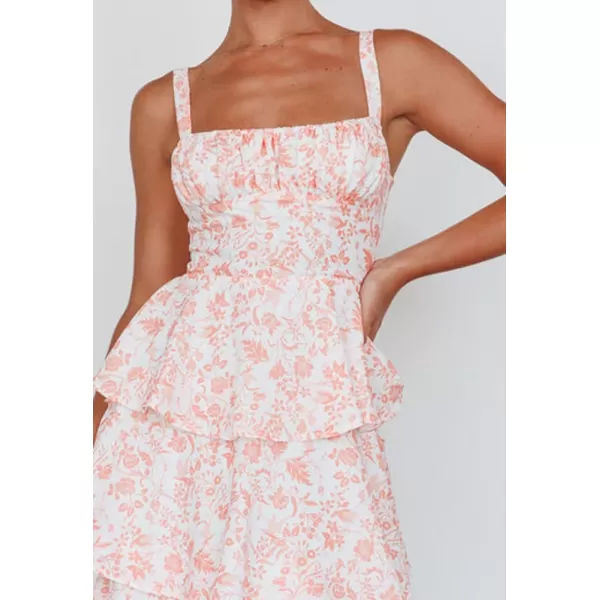 imagechouyatou Womens Summer Boho Floral Print Party Dress Cut Out Tiered Maxi Beach DressPink