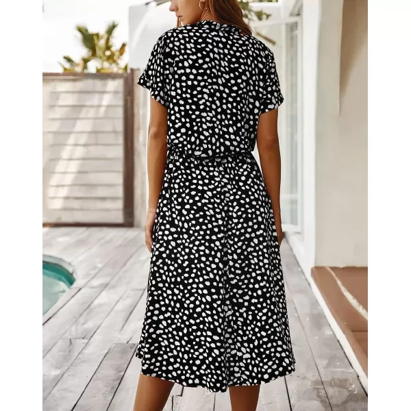 imagechouyatou Womens Summer Boho Polka Dot Print Ruffle High Waist Swing Midi DressBlack