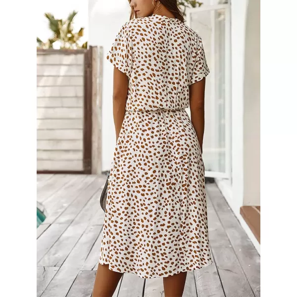 imagechouyatou Womens Summer Boho Polka Dot Print Ruffle High Waist Swing Midi DressBrown