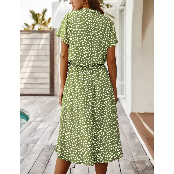 imagechouyatou Womens Summer Boho Polka Dot Print Ruffle High Waist Swing Midi DressGreen