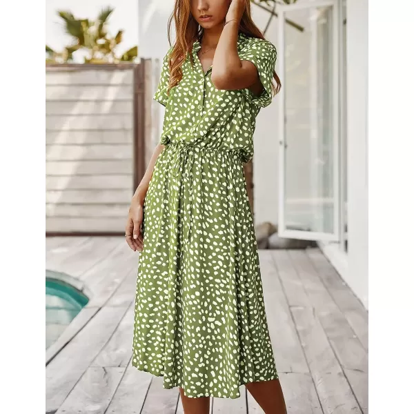 imagechouyatou Womens Summer Boho Polka Dot Print Ruffle High Waist Swing Midi DressGreen