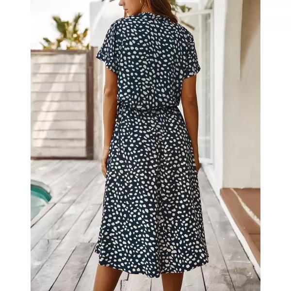 imagechouyatou Womens Summer Boho Polka Dot Print Ruffle High Waist Swing Midi DressNavy Blue