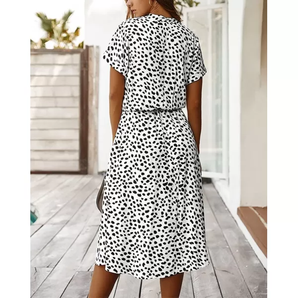 imagechouyatou Womens Summer Boho Polka Dot Print Ruffle High Waist Swing Midi DressWhite
