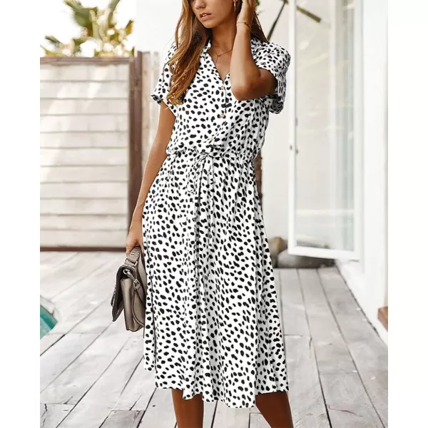 imagechouyatou Womens Summer Boho Polka Dot Print Ruffle High Waist Swing Midi DressWhite