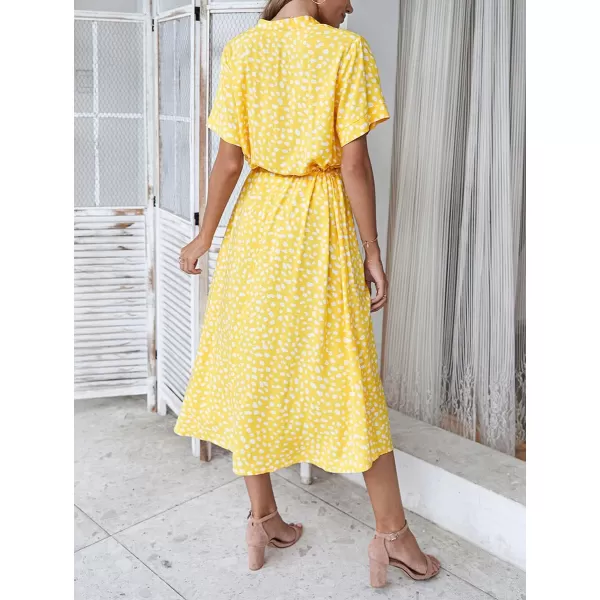 imagechouyatou Womens Summer Boho Polka Dot Print Ruffle High Waist Swing Midi DressYellow